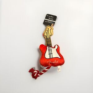 Fender Stratocaster Plush Squeaky Rope Tug Dog Toy Red/White Small